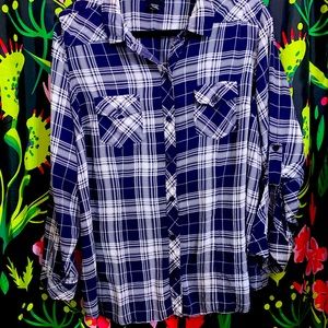 Torrid 2 Navy blue white plaid button up flannel